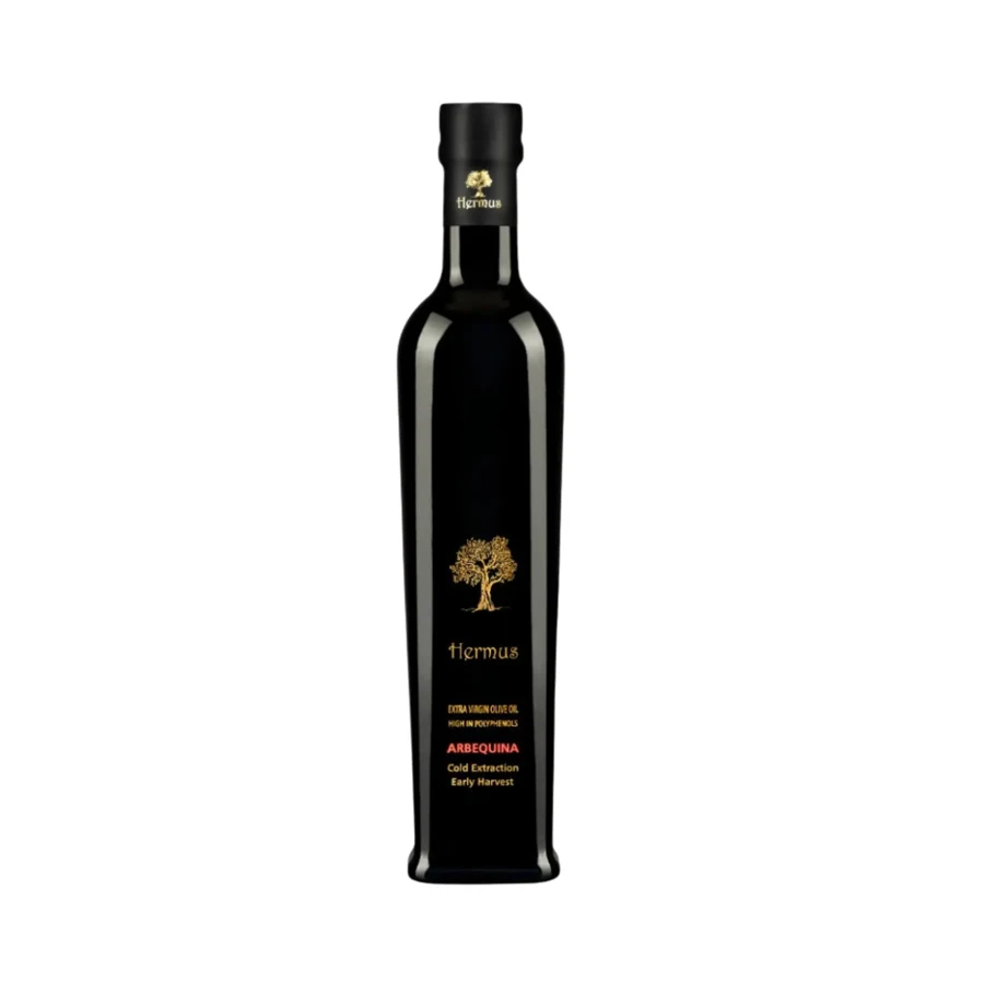 Bottle of Hermus Arbequina extra virgin olive oil